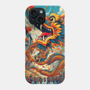 a vibrant and dynamic scene of a traditional Chinese dragon winding its way through a festive parade. Phone Case