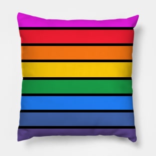 Bright rainbow and black stripes - horizontal Pillow