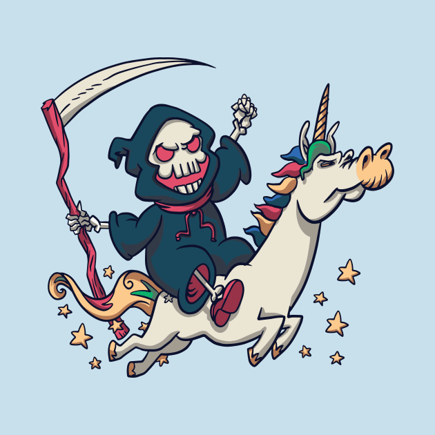 Cartoon Grim Reaper Riding a Unicorn by SLAG_Creative