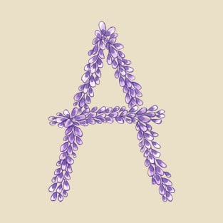 Lavender Letter A Hand Drawn in Watercolor and Ink T-Shirt