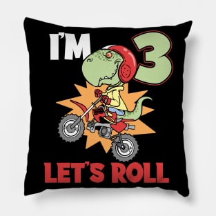 Third 3rd Birthday T-Rex Dinosaur Motocross Pillow