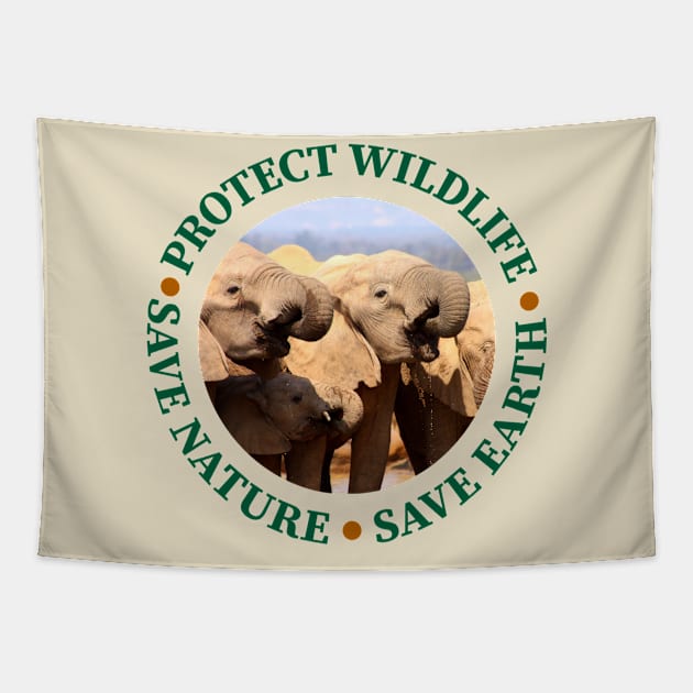 Wildlife Conservation Earth Day Elephant Drinks Tapestry by PathblazerStudios