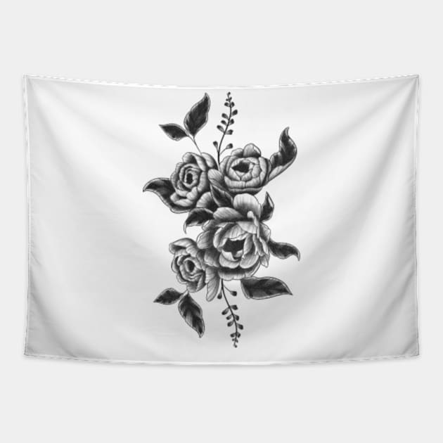 peony flower and leaves tattoo Tapestry by JWtee