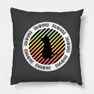 Black Cat Circle Meow Pillow