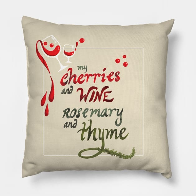 Cherries and Wine Pillow by CrybabyDaydreams