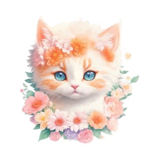 Whimsical Blooming Beauty: Vintage-Inspired Feline Floral Enchantment T-Shirt