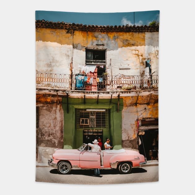 Pink classic car Tapestry by opticpixil