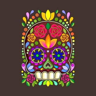 Sugar Skull Floral Art Mexican Calaveras T-Shirt