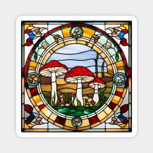 Woodsy Mushroom Family Stained Glass Magnet