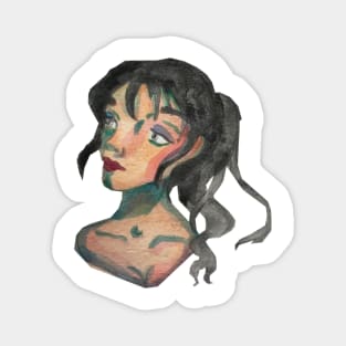 Girl with black ponytail watercolour Magnet