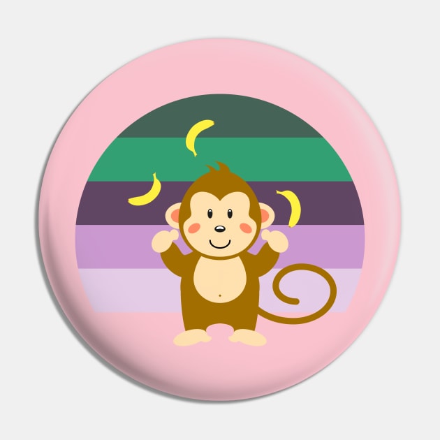 Cute Monkey juggling with Bananas Pin by schlag.art