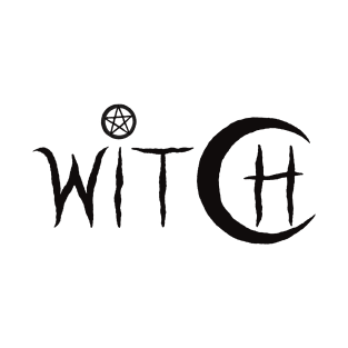 Witch, Moon and Pentagram (black version) typography lettering T-Shirt