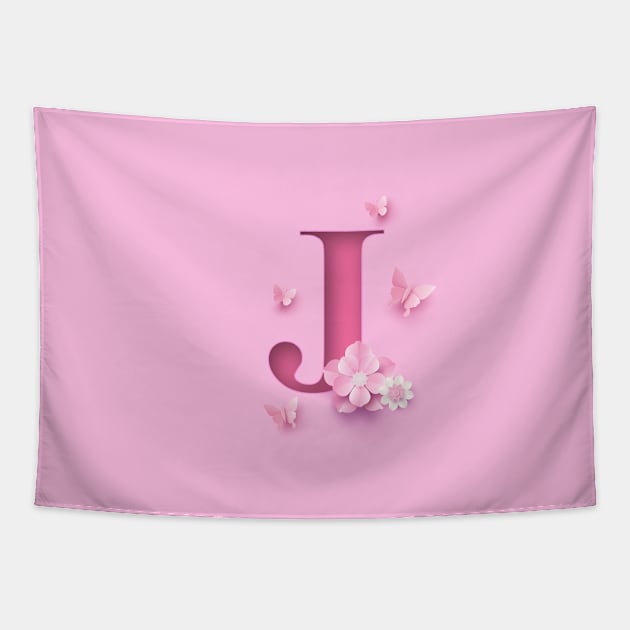 J Letter Personalized, Pink Minimal Cute Design, Birthday Gift, Christmas Gift Tapestry by PRINTPOSE