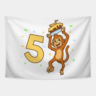 I am 5 with ape - kids birthday 5 years old Tapestry