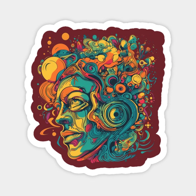 Psychedelic face in many colours Magnet by Unelmoija