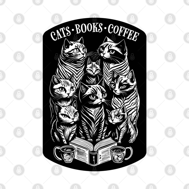 Cats Books Coffee Funny Bookish Cat Lover by Grandeduc