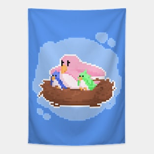 Pixel art Mother Bird Tapestry