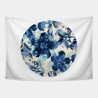 Shibori Inspired Oversized Indigo Floral Tapestry