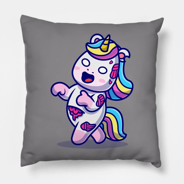 Cute Unicorn Zombie Cartoon Pillow by Catalyst Labs