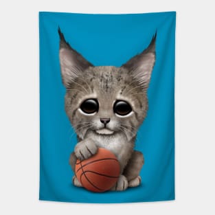 Lynx Cub Playing With Basketball Tapestry