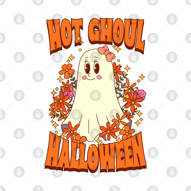 Hot ghoul Halloween - groovy cute ghost by Ildegran-tees