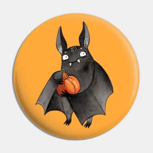 Cute bat with pumpkin Pin