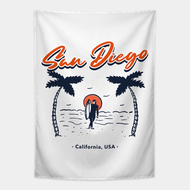 San Diego California USA Summer Beach Surf Tapestry by LittleFlairTee