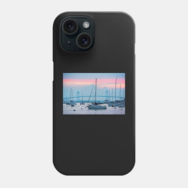 Pell Bridge Newport Harbor Newport RI Rhode Island Purple Sunset Phone Case by WayneOxfordPh