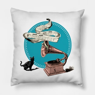 The Cat and the Song (Blue Circle) Pillow