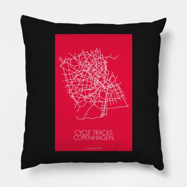 Map of Cycle Tracks - Copenhagen (Red) Pillow by coolville