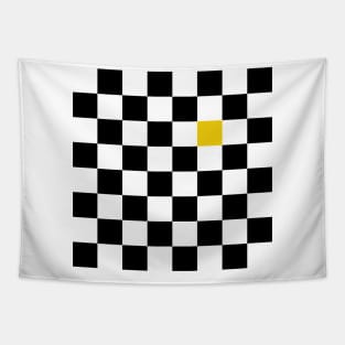 Checkered Black and White with One Yellow Square Tapestry