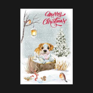 English Bulldog Puppy Merry Christmas Santa Dog T-Shirt