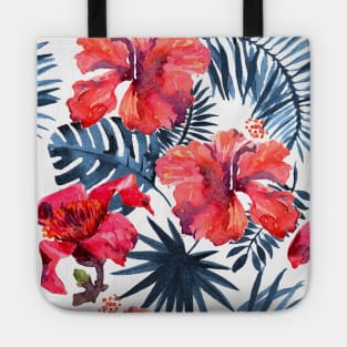 Watercolor tropical leaves and plants. Hand painted jungle greenery background Tote