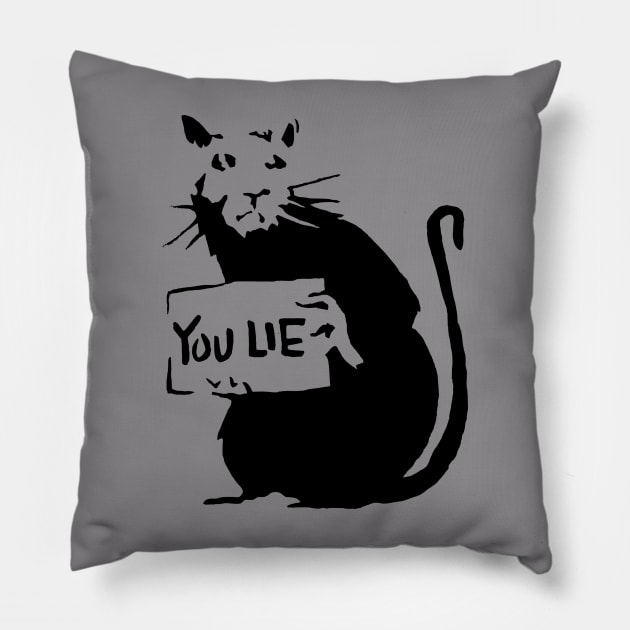 Banksy style Rat You Lie Stencil Street Artisit Graffiti Pillow by Closeddoor