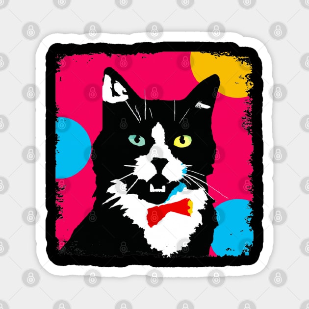 Tuxedo Cat Pop Art - Cat Lover Gift Magnet by PawPopArt