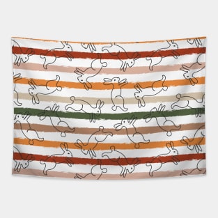 One Line Rabbits on Trendy Colored Stripes Tapestry