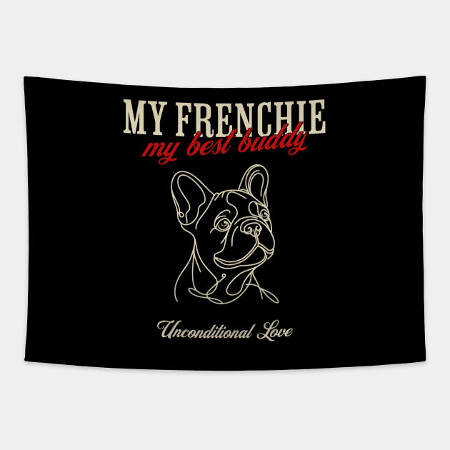 French bulldog monoline black, my best buddy, cute pet, Frenchie lovers or owners, dog lovers Tapestry by Collagedream