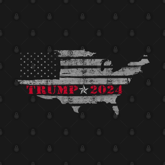 TRUMP 2024 Grunge American Flag Design by Dibble Dabble Designs