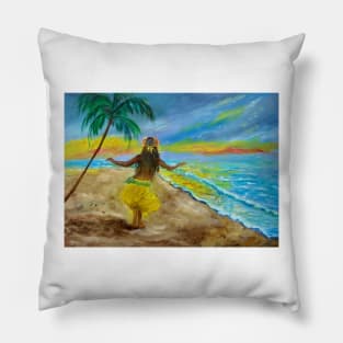 Hula Girl on the Beach Sunset Pillow