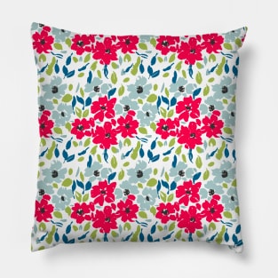 Ditsy Red and Blue Floral Pattern Pillow