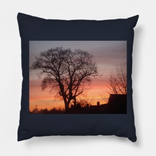 black silhouette winter tree with amazing sunset sky Pillow