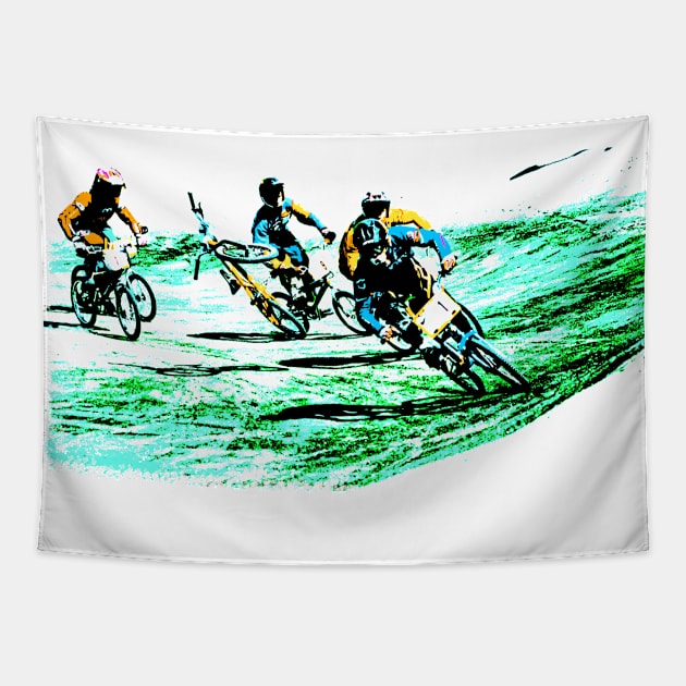 bmx racing Tapestry by rickylabellevie