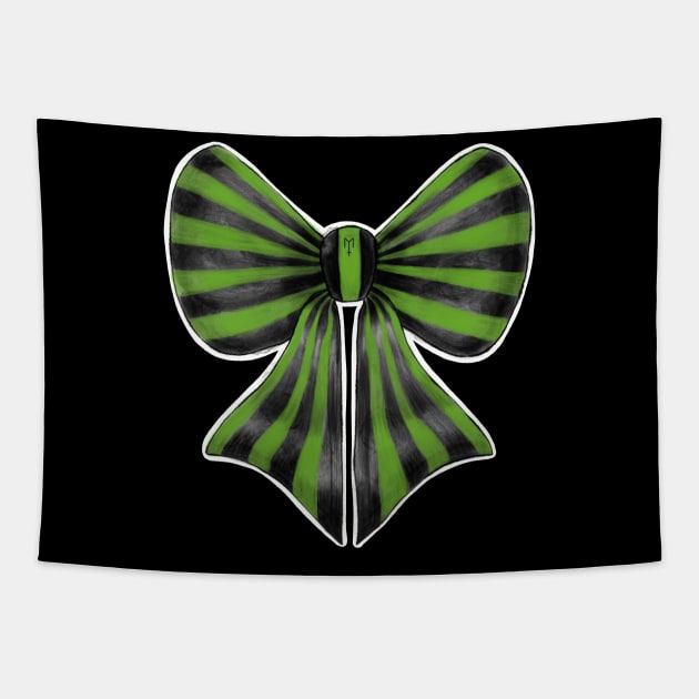 Black and Green Stripy Bow Tapestry by Metal Tea