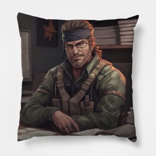 Solid Snake At A Desk Pillow