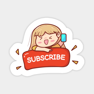 cute girl youtuber with subscribe icon Magnet