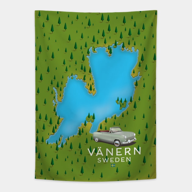 Vänern Sweden lake map poster Tapestry by nickemporium1