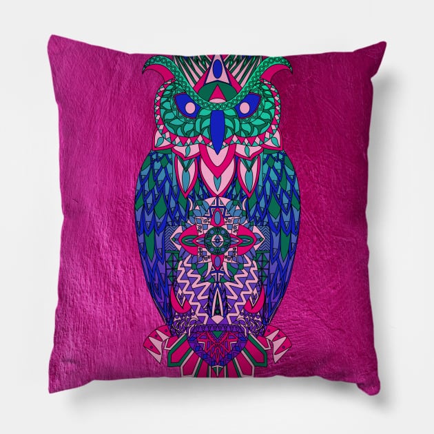 the magical owl in mandala in line art wallpaper ecopop Pillow by jorge_lebeau