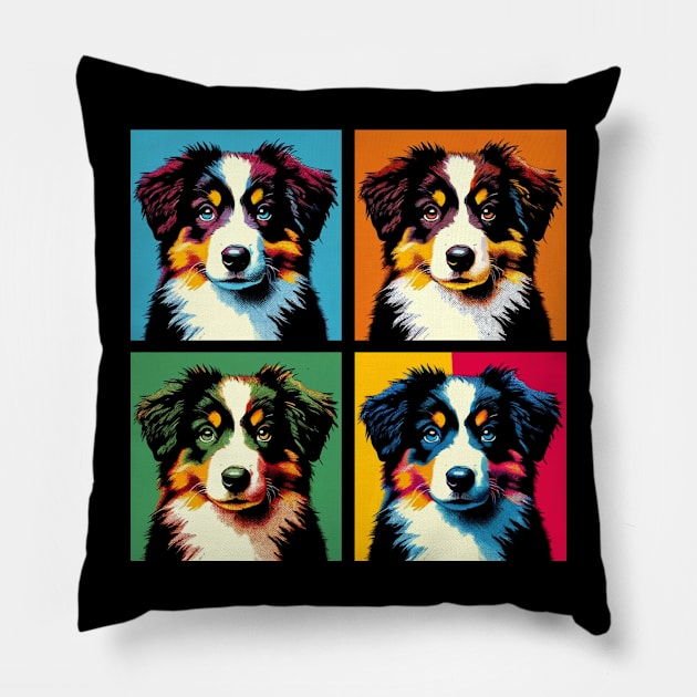 Pop Retro Australian Shepherd - Cute Puppy Pillow by PawPopArt