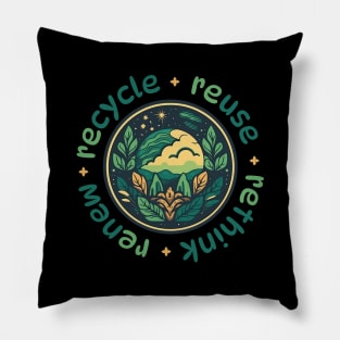 recycle, reuse, rethink, renew Pillow