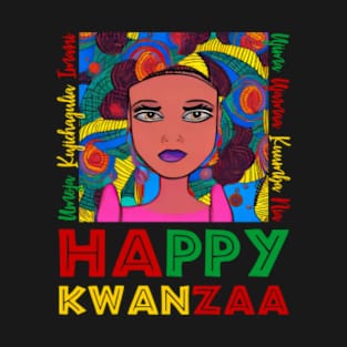 Happy Kwanzaa And Charming African American Woman Female Drawing T-Shirt